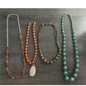 Vintage Lot of 4 Wooden Earth‎ Tone Statement Necklaces